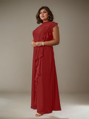 A-Line High Neckline Floor-Length Chiffon Mother of the Bride Dress