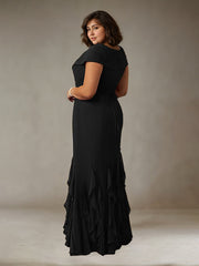 Mermaid V-Neck Floor-Length Ruffle Chiffon Mother of the Bride Dress