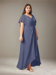 A-Line V-Neck Asymmetrical Chiffon Mother of the Bride Dress