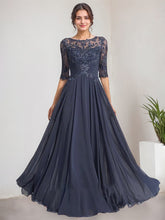 A-line Scoop Illusion Floor-Length Lace Chiffon Mother of the Bride Dress With Pleated Sequins