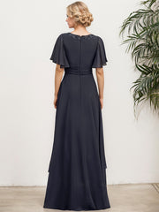 A-line Scoop Floor-Length Chiffon Mother of the Bride Dress With Pleated Sequins Beading