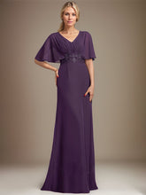 A-line V-Neck Floor-Length Chiffon Mother of the Bride Dress With Sequins Appliques Lace Pleated