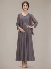 A-line V-Neck Ankle-Length Chiffon Mother of the Bride Dress With Sequins Appliques Lace Beading