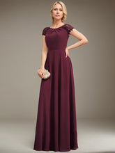 A-line Scoop Floor-Length Chiffon Mother of the Bride Dress With Pleated Appliques Lace