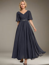 A-line V-Neck Ankle-Length Chiffon Mother of the Bride Dress With Pleated Beading Sequins