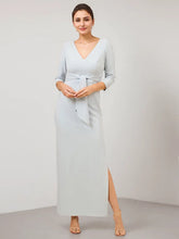 A-Line V-Neck Floor-Length Satin Evening Dress