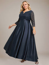 A-line V-Neck Ankle-Length Lace Satin Mother of the Bride Dress With Rhinestone