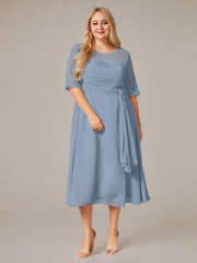 A-Line Boat-neck Pleated Chiffon Mother of the Bride Dress
