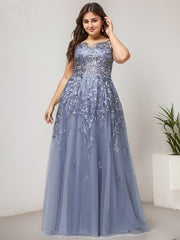 A-line Off the Shoulder Illusion Floor-Length Tulle Lace Evening Dress