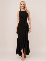 A-Line Boat Neck Asymmetrical Chiffon Evening Dress