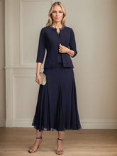 Separates A-line Scoop Tea-Length Chiffon Mother of the Bride Dress With Sequins Beading