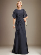 A-line Scoop Floor-Length Chiffon Mother of the Bride Dress With Cascading Ruffles Beading Sequins