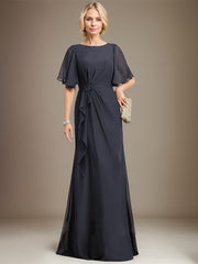 A-line Scoop Floor-Length Chiffon Mother of the Bride Dress With Cascading Ruffles Beading Sequins