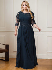 A-line Scoop Floor-Length Lace Chiffon Mother of the Bride Dress With Cascading Ruffles Sequins
