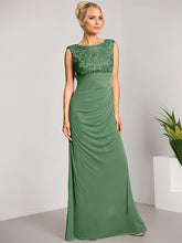 Empire Scoop Floor-Length Mesh Lace Mother of the Bride Dress With Pleated