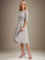 A-line Scoop Knee-Length Lace Chiffon Mother of the Bride Dress