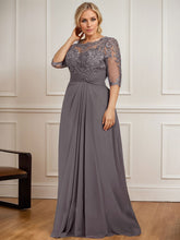 A-line Scoop Illusion Floor-Length Chiffon Lace Mother of the Bride Dress With Pleated Sequins Beading