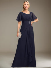 A-line Asymmetrical Floor-Length Chiffon Mother of the Bride Dress With Pleated Beading Sequins