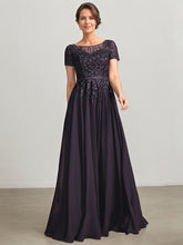 A-line Illusion Scoop Floor-Length Lace Chiffon Mother of the Bride Dress With Sequins