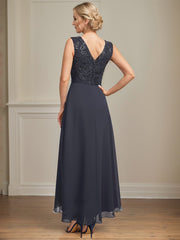 A-line V-Neck Ankle-Length Lace Sequin Chiffon Mother of the Bride Dress