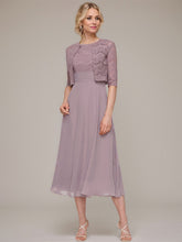 A-line/Princess Scoop Tea-Length Chiffon Mother of the Bride Dress With Lace Jacket
