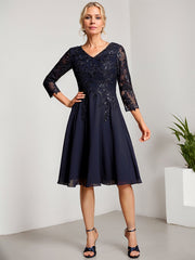 A-line V-Neck Knee-Length Lace Chiffon Mother of the Bride Dress With Sequins