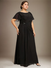 A-line Scoop Ankle-Length Chiffon Mother of the Bride Dress With Beading Pleated