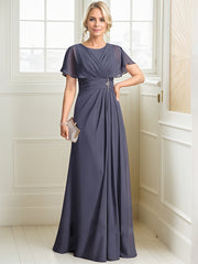 A-line Scoop Floor-Length Chiffon Mother of the Bride Dress With Pleated Beading