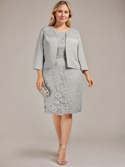 Sheath/Column Scoop Knee-Length Chiffon Lace Mother of the Bride Dress With Beading