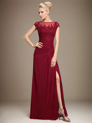 Sheath/Column Scoop Illusion Floor-Length Chiffon Lace Mother of the Bride Dress With Pleated Sequins Beading