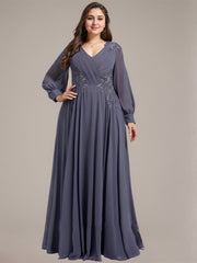 A-line V-Neck Floor-Length Chiffon Mother of the Bride Dress With Sequins Appliques Lace Pleated