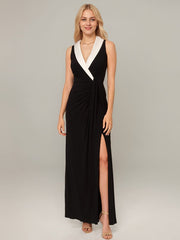 A-line V-Neck Floor-Length Satin Evening Dress
