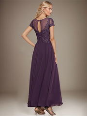 A-line Scoop Illusion Ankle-Length Lace Chiffon Mother of the Bride Dress With Sequins