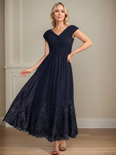 A-line V-Neck Ankle-Length Chiffon Mother of the Bride Dress With Bow Sequins Appliques Lace
