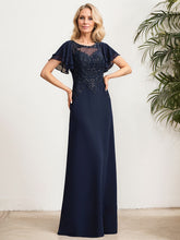 A-line Scoop Illusion Floor-Length Lace Chiffon Mother of the Bride Dress With Sequins
