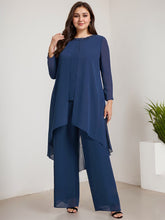 Separates Jumpsuit/Pantsuit Scoop Floor-Length Chiffon Mother of the Bride Dress With Beading Sequins