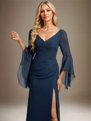 Sheath/Column V-Neck Floor-Length Chiffon Evening Dress With Pleated