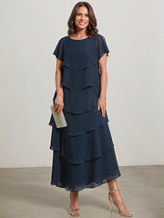 A-line Scoop Asymmetrical Chiffon Mother of the Bride Dress With Ruffle