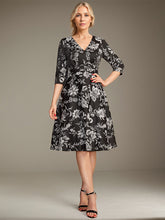 A-line V-Neck Knee-Length Jacquard Floral Mother of the Bride Dress