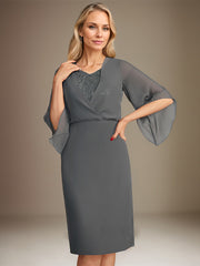Sheath/Column V-Neck Knee-Length Lace Chiffon Mother of the Bride Dress With Sequins