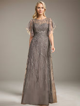 A-line Illusion Scoop Floor-Length Lace Mother of the Bride Dress With Sequins