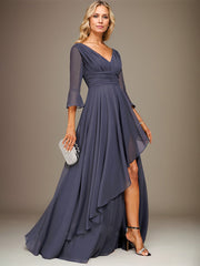 A-line V-Neck Floor-Length Chiffon Mother of the Bride Dress With Cascading Ruffles
