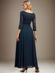 A-line V-Neck Ankle-Length Chiffon Lace Mother of the Bride Dress With Rhinestone