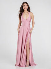Lace-Up Satin A-Line Gown with Slit