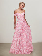 OFF THE SHOULDER FLORAL PRINTED A-LINE DRESS