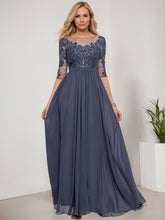 A-line Scoop Illusion Floor-Length Lace Chiffon Evening Dress With Sequins