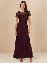 A-Line Scoop Illusion Floor-Length Tulle Evening Dress