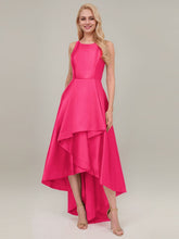 A-line Scoop Asymmetrical Satin Evening Dress