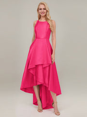A-line Scoop Asymmetrical Satin Evening Dress