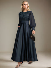 A-line Scoop Ankle-Length Lace Satin Chiffon Mother of the Bride Dress With Sequins